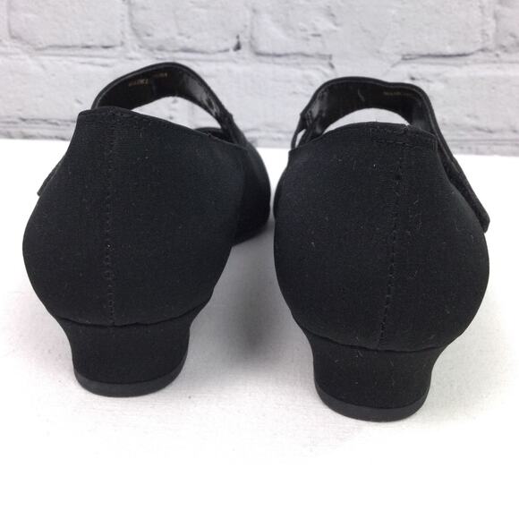 Ros Hommerson Round Toe Mary Jane Hook and Loop Black Fabric Kitten Wedge 7M - Picture 6 of 13